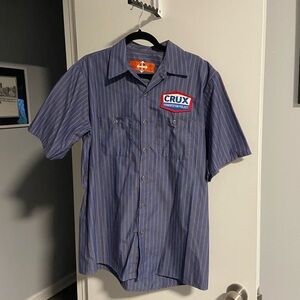 Crux Brewing Casual Button Down Workshirt, Size Large, Blue Striped